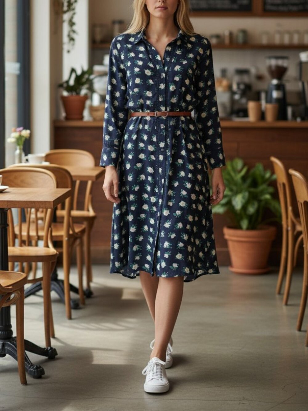 Draper James Navy Floral Shirt Midi Dress